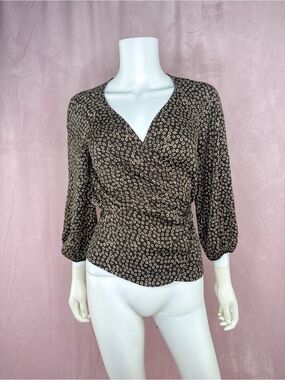 Diana Von Furstenberg DVF Womens Brown Silk Wrap Blouse Top Size 4 Vintage